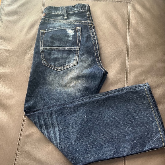 NWOT 1921 Western Glove Works 32/34 Relaxed Distressed Button Fly Jeans Blue - Picture 8 of 10